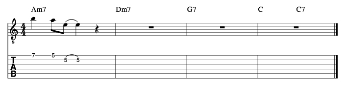 フライミートゥザムーン風コード進行_ピックアップフレーズ使い方例1_楽譜
