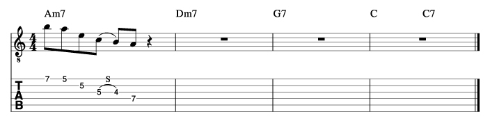 フライミートゥザムーン風コード進行_ピックアップフレーズ使い方例2_楽譜