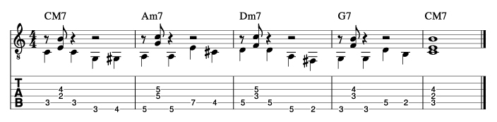 ウォーキングベースラインに和音を付けた例4_楽譜