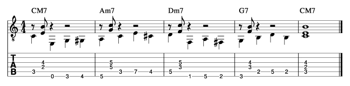 ウォーキングベースラインに和音を付けた例6_楽譜